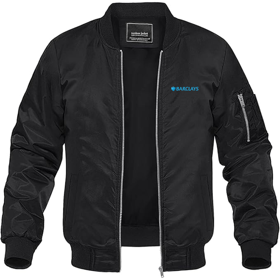 Men's Barclays Logo Lightweight Bomber Jacket Windbreaker Softshell Varsity Jacket Coat