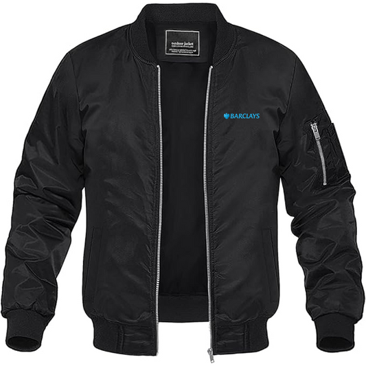 Men's Barclays Logo Lightweight Bomber Jacket Windbreaker Softshell Varsity Jacket Coat