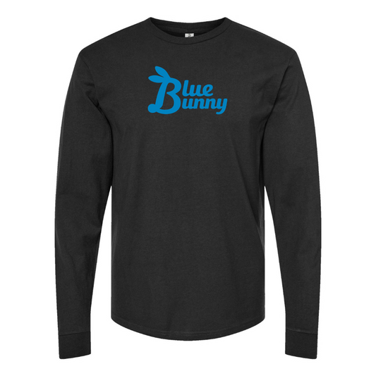 Men's Blue Bunny Logo Cotton Long Sleeve T-Shirt