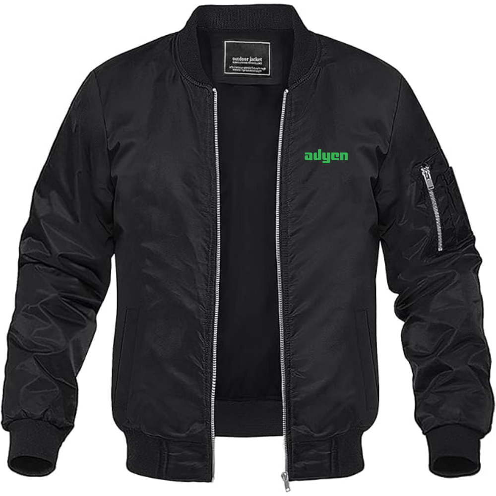 Men's Adyen Logo Lightweight Bomber Jacket Windbreaker Softshell Varsity Jacket Coat