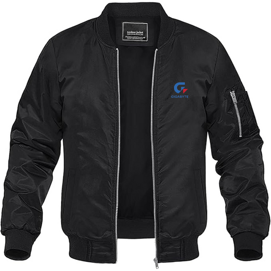Men's Gigabyte Logo Lightweight Bomber Jacket Windbreaker Softshell Varsity Jacket Coat