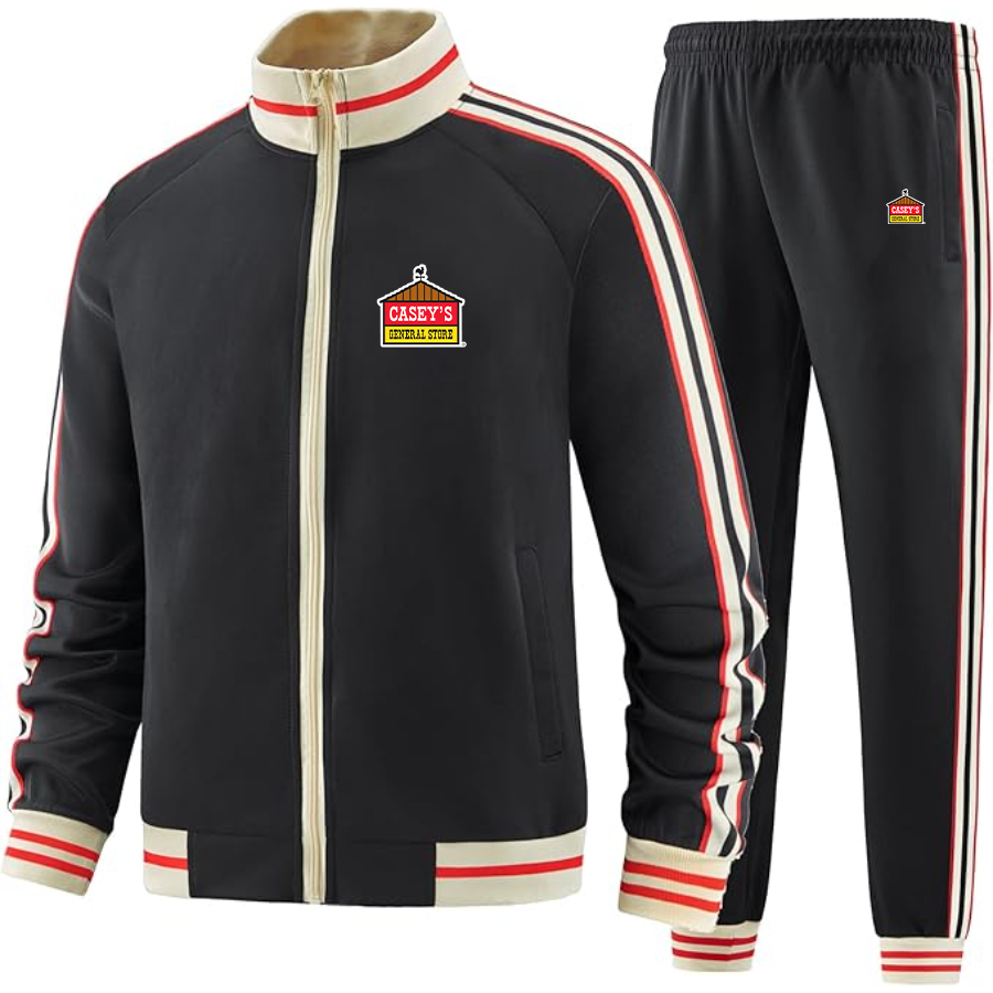 Men's Casey's General Store Two Piece Designer Tracksuit with Bold Striped Accents and Zippered Front Elevated Athletic