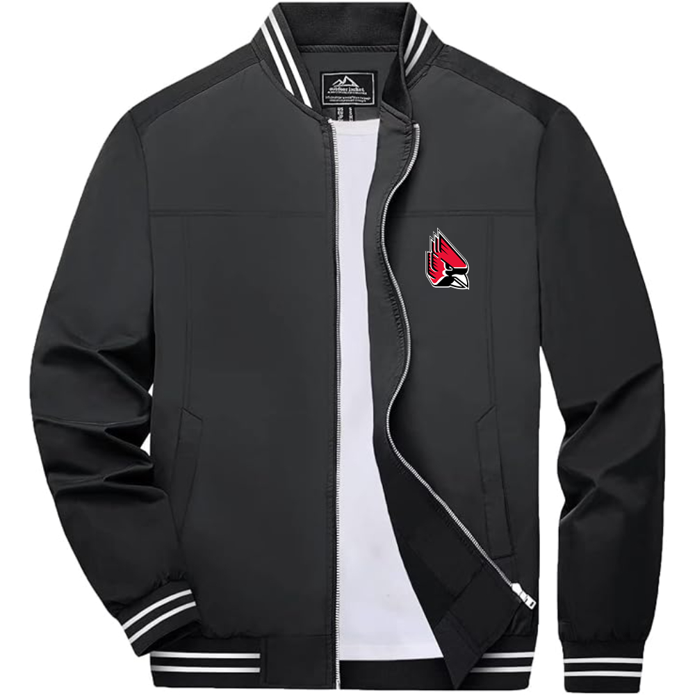 Men's Ball State Cardinals Lightweight Zip-Up Bomber Jacket with Ribbed Collar and Cuffs Versatile Casual Outerwear