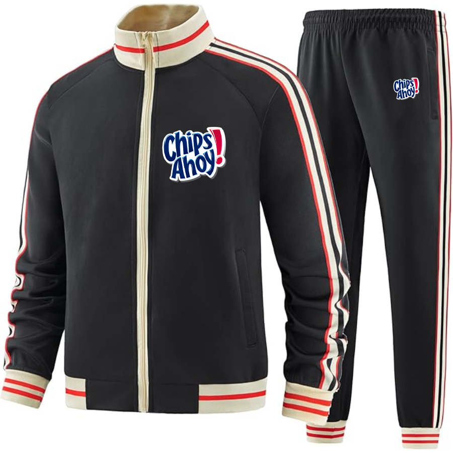 Men's Chips Ahoy Two Piece Designer Tracksuit with Bold Striped Accents and Zippered Front Elevated Athletic