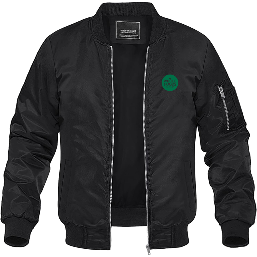 Men's Whole Foods Market Lightweight Bomber Jacket Windbreaker Softshell Varsity Jacket Coat