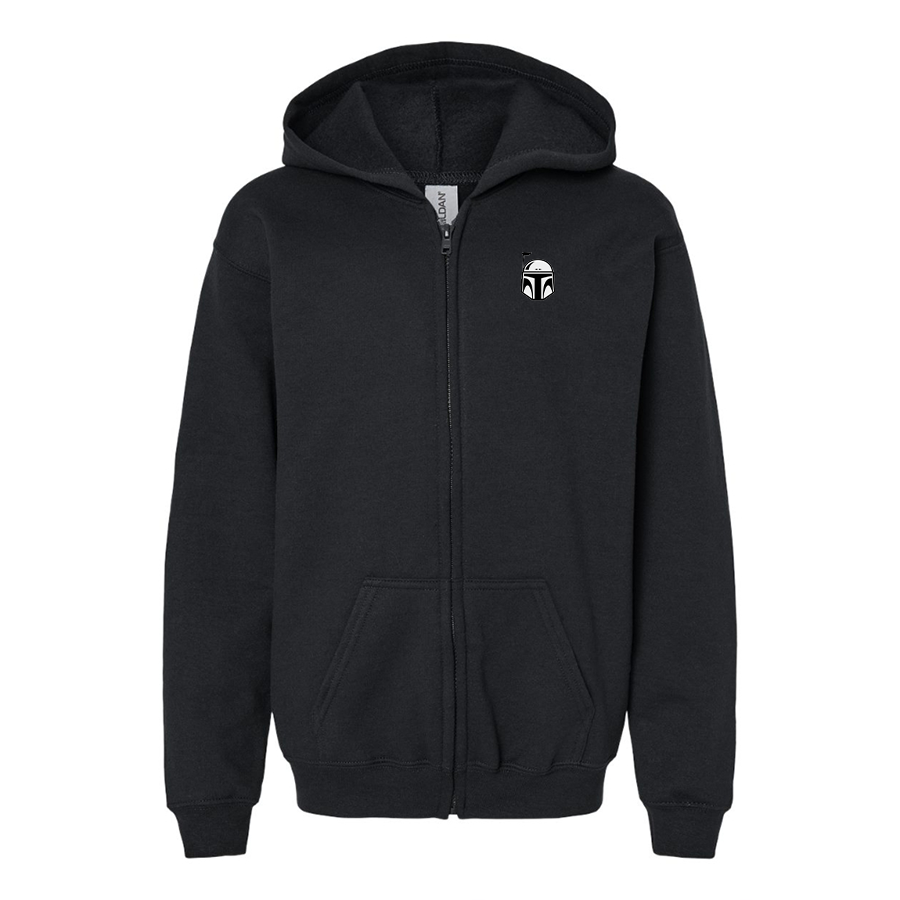 Youth Star Wars Boba Fett Helmet  Gildan Heavy Blend Full Zip Hooded Sweatshirt