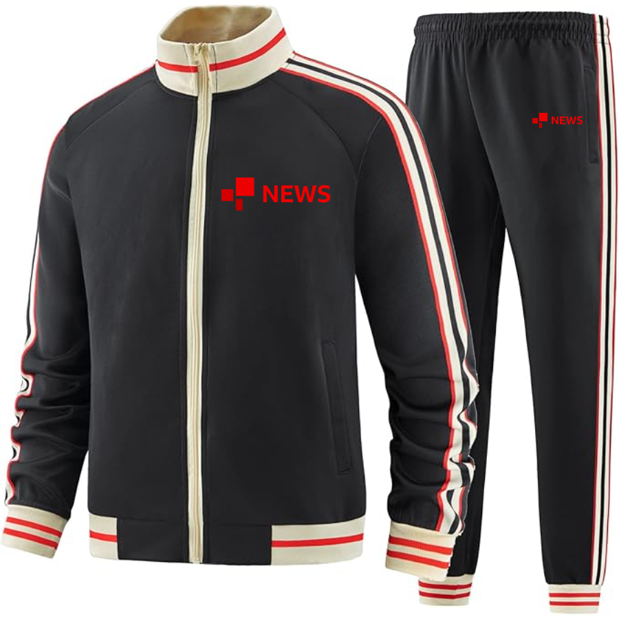 Men's BBC News Two Piece Designer Tracksuit with Bold Striped Accents and Zippered Front Elevated Athletic