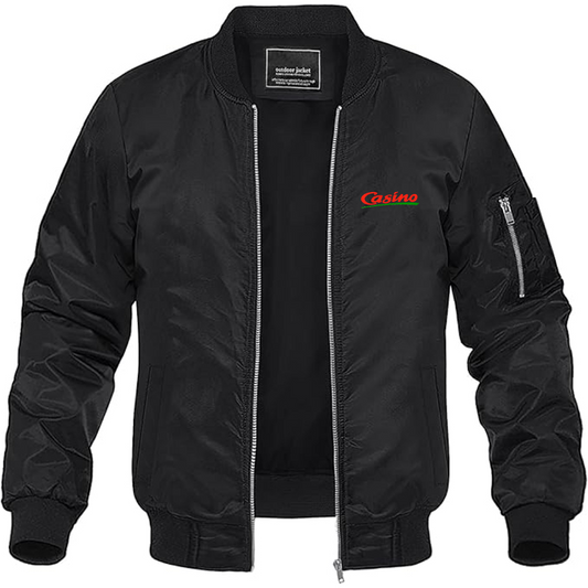 Men's Casino Logo Lightweight Bomber Jacket Windbreaker Softshell Varsity Jacket Coat