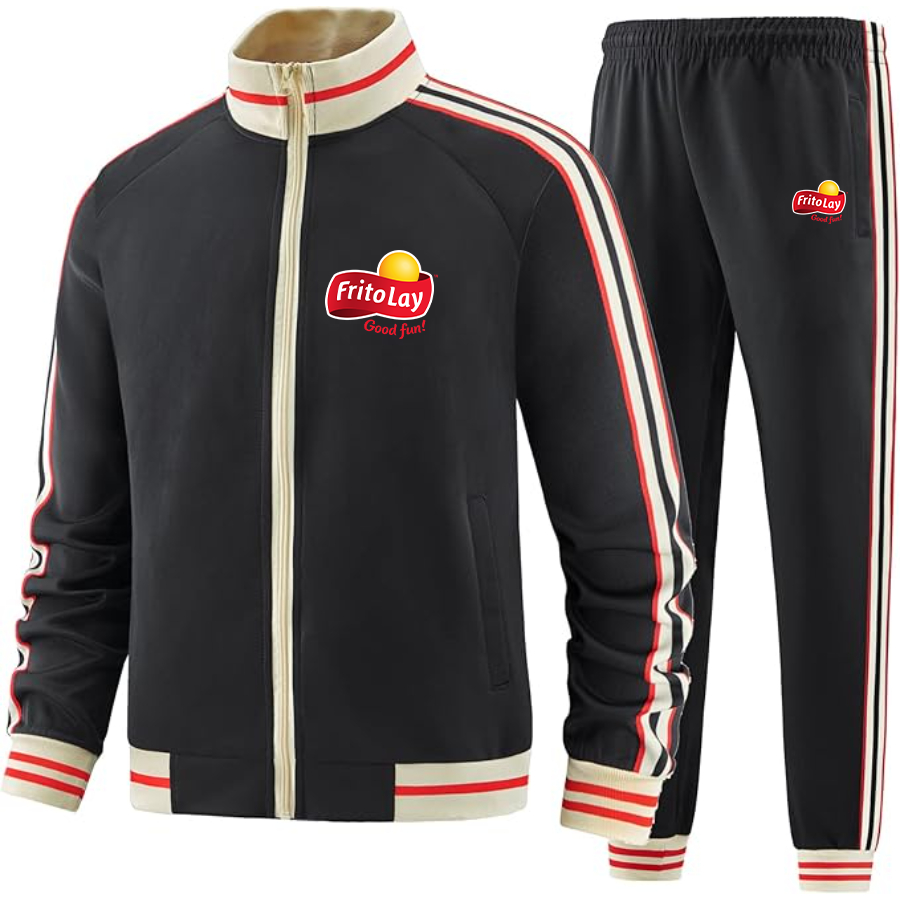 Men's Frito Lay Two Piece Designer Tracksuit with Bold Striped Accents and Zippered Front Elevated Athletic Wear