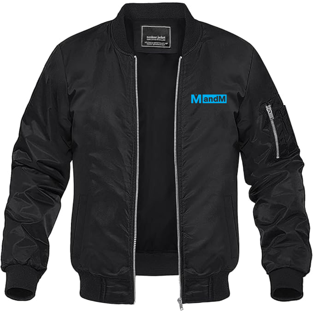 Men's MandM Logo Lightweight Bomber Jacket Windbreaker Softshell Varsity Jacket Coat