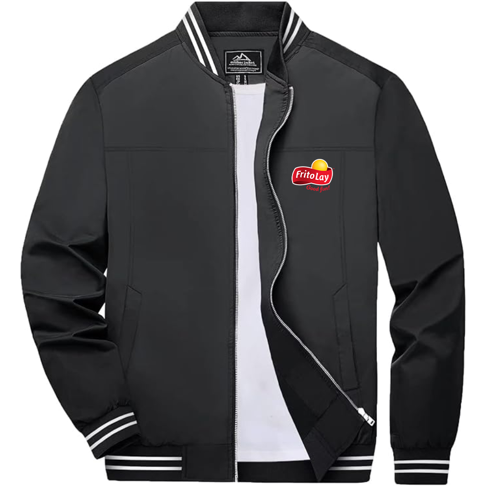 Men's  Frito Lay Lightweight Zip-Up Bomber Jacket with Ribbed Collar and Cuffs Versatile Casual Outerwear