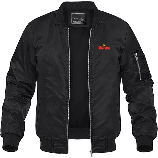 Men's Wawa Gas Station Logo Lightweight Bomber Jacket Windbreaker Softshell Varsity Jacket Coat