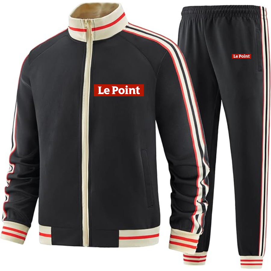 Men's Le Point Two Piece Designer Tracksuit with Bold Striped Accents and Zippered Front Elevated Athletic