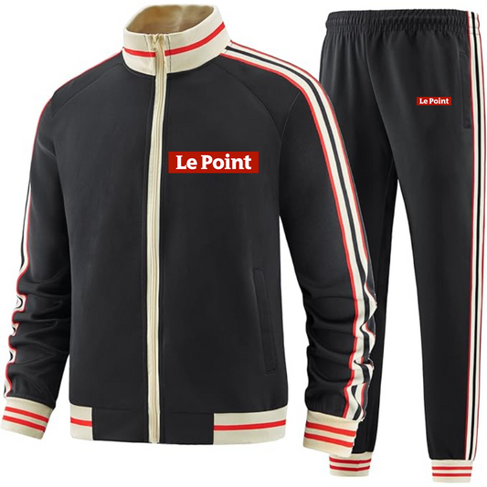 Men's Le Point Two Piece Designer Tracksuit with Bold Striped Accents and Zippered Front Elevated Athletic