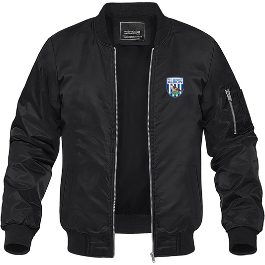 Men's West Bromwich Albion Soccer Lightweight Bomber Jacket Windbreaker Softshell Varsity Jacket Coat