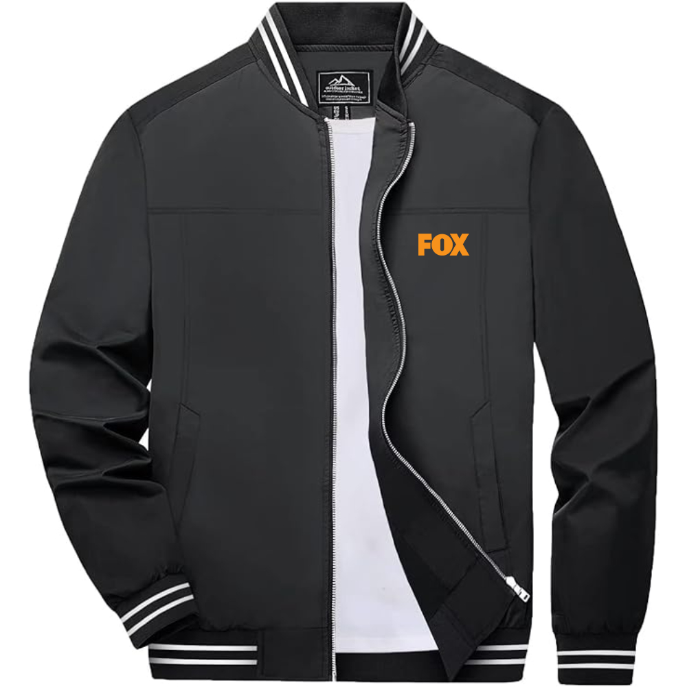 Men's Fox Lightweight Zip-Up Bomber Jacket with Ribbed Collar and Cuffs Versatile Casual Outerwear