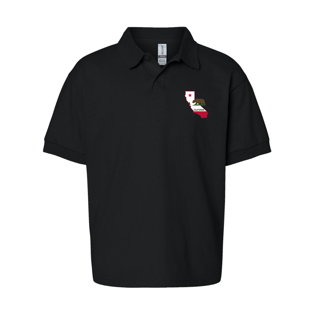 Youth  California Bear Map Gildan Dry Blend Jersey Polo