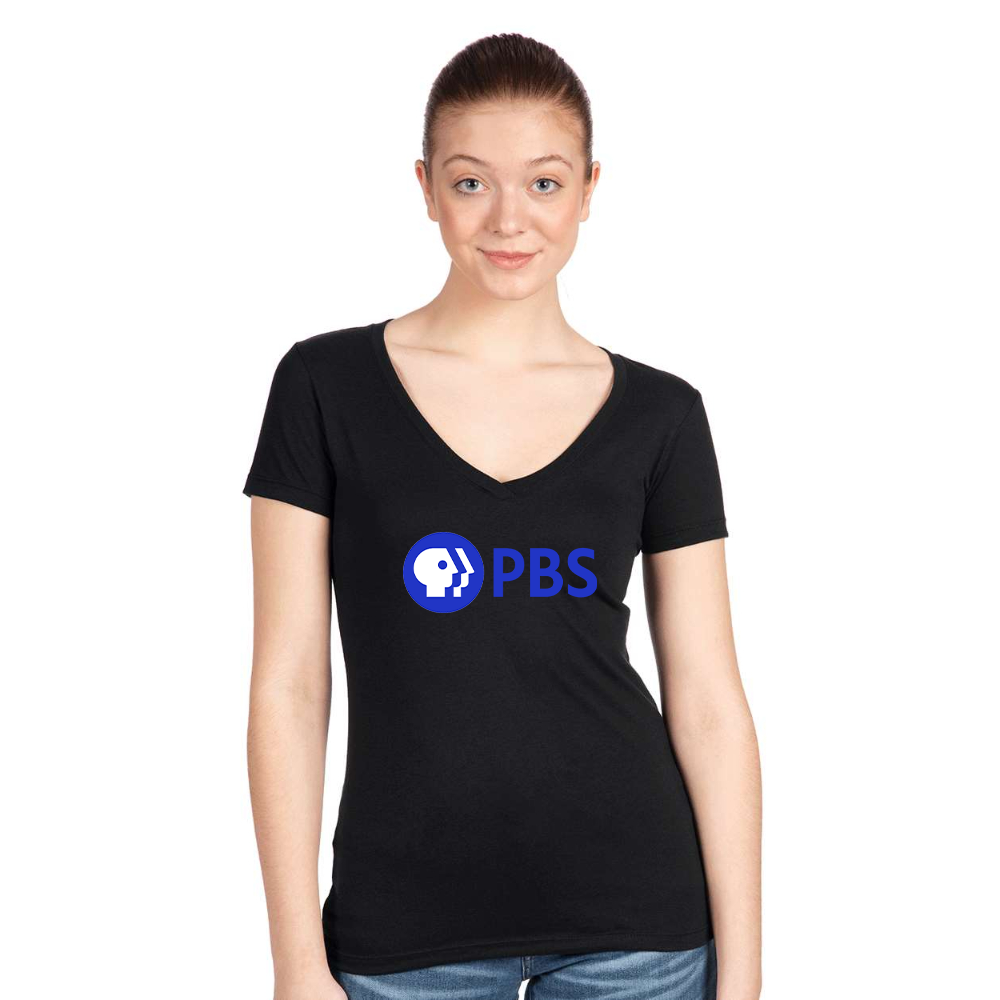 Women's PBS Blue  Next Level V-Neck T-Shirt