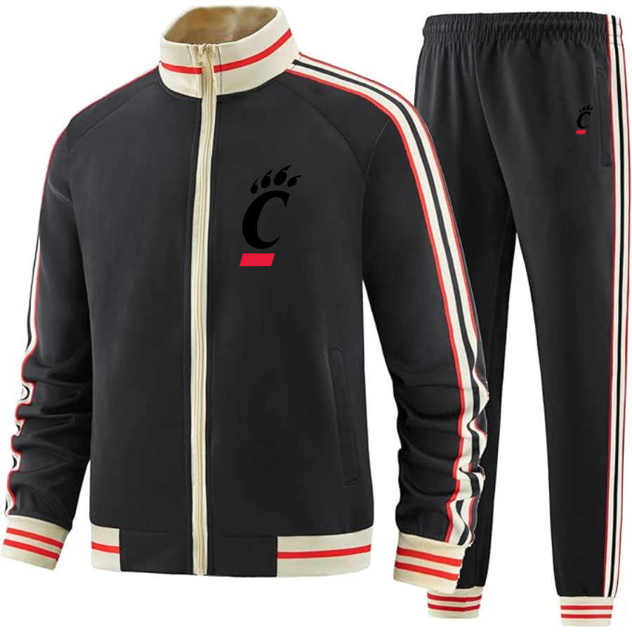 Men's Cincinnati Bearcats Two Piece Designer Tracksuit with Bold Striped Accents and Zippered Front Elevated Athletic