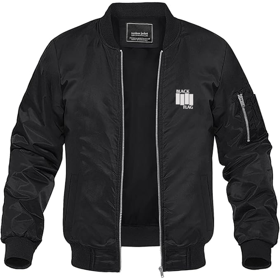 Men's Black Flag Logo Lightweight Bomber Jacket Windbreaker Softshell Varsity Jacket Coat