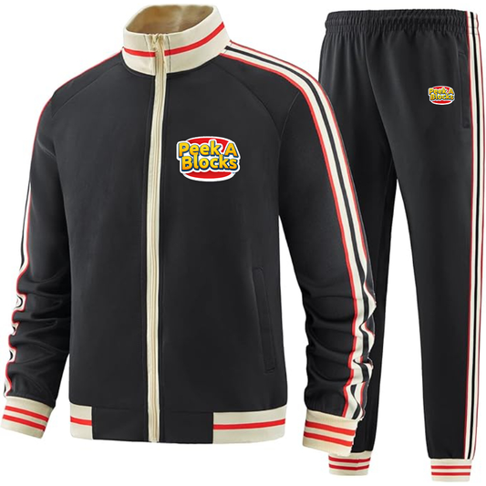 Men's  Peek A Blocks  Two Piece Designer Tracksuit with Bold Striped Accents and Zippered Front Elevated Athletic Wear