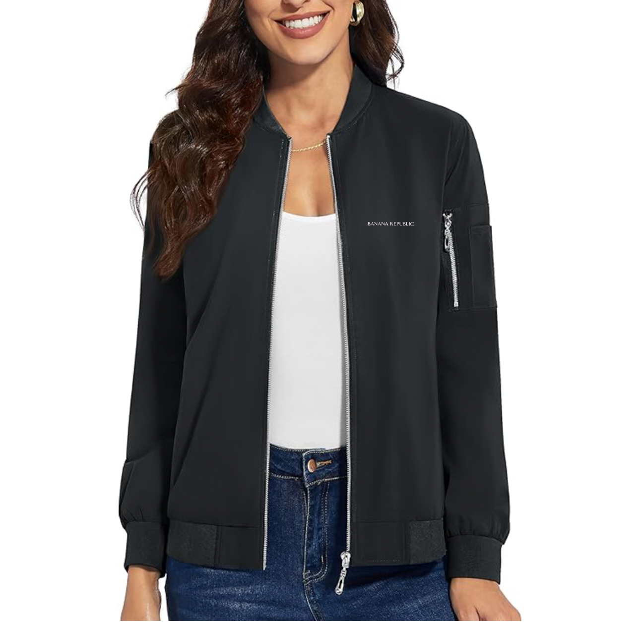 Women's Banana Republic Premium Bomber Jacket with Polished Detailing and Functional Sleeve Pocket Modern Luxury Outerwear