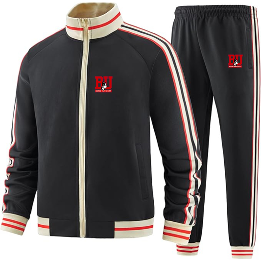 Men's Boston University Terriers Two Piece Designer Tracksuit with Bold Striped Accents and Zippered Front Elevated Athletic