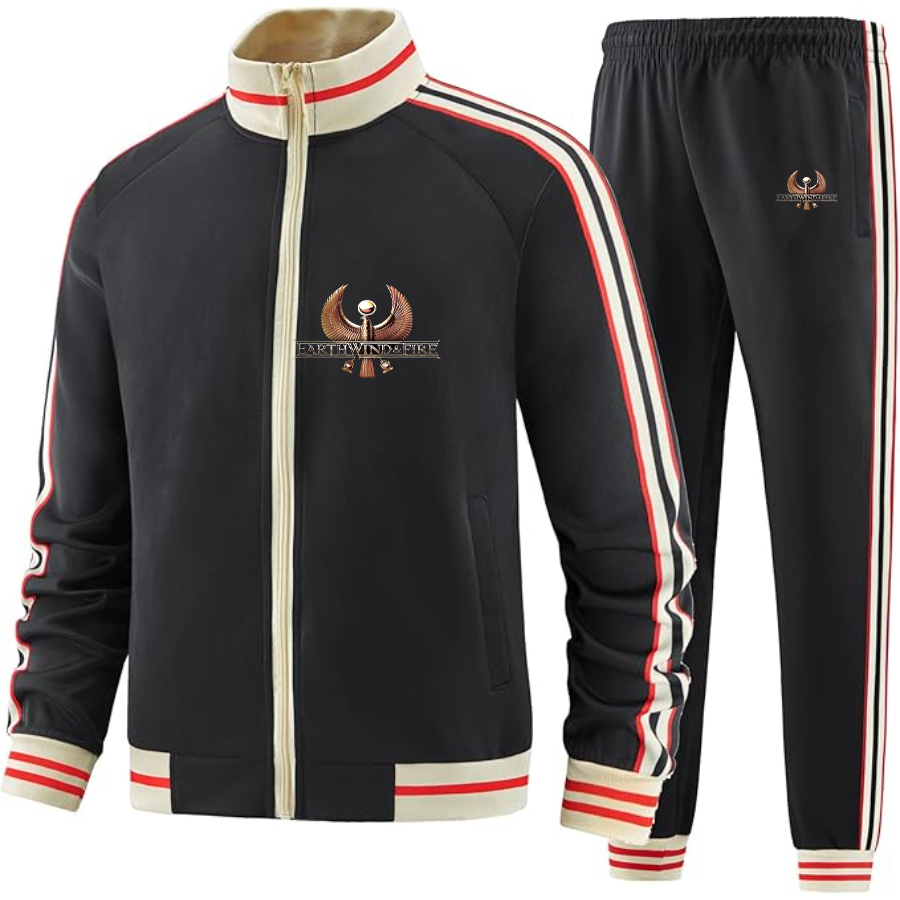 Men's Earth Wind & Fire   Two Piece Designer Tracksuit with Bold Striped Accents and Zippered Front Elevated Athletic Wear