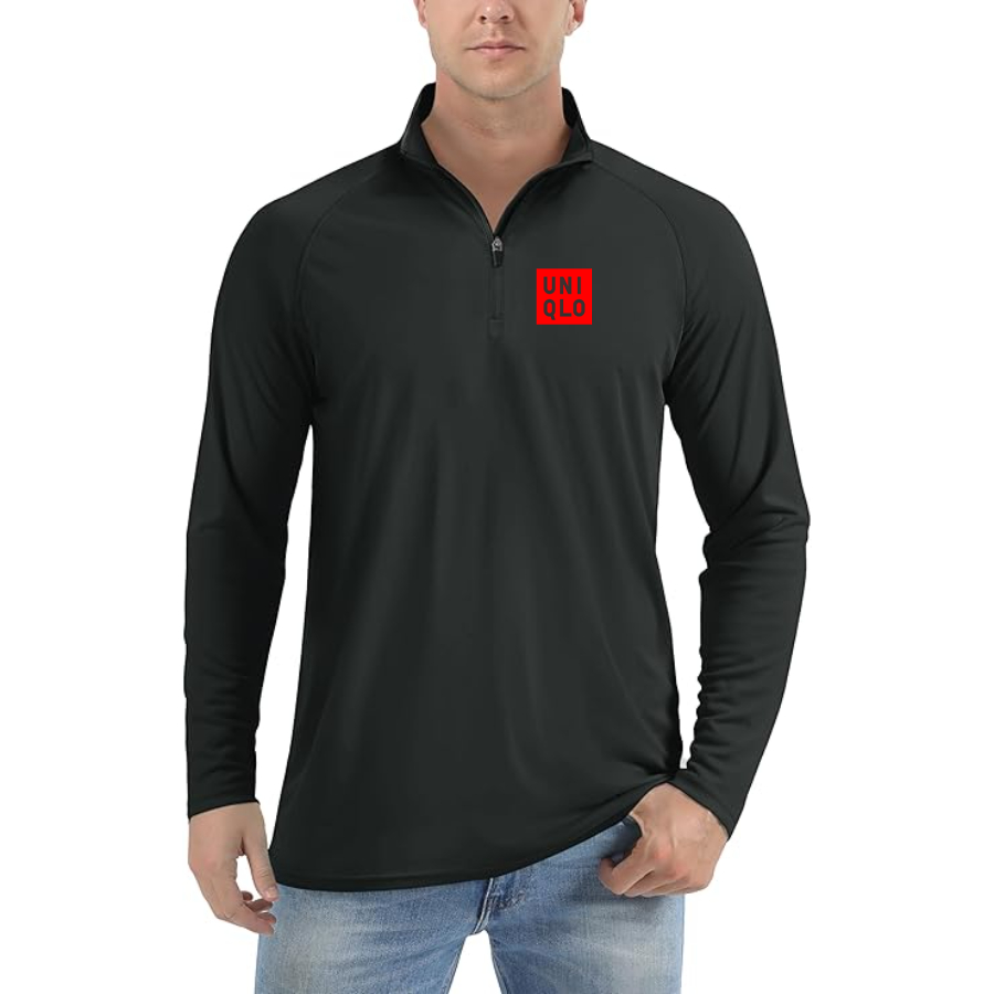 Men's Uniqlo Logo  Lightweight Quarter-Zip Athletic Shirt Long Sleeve Performance Wear