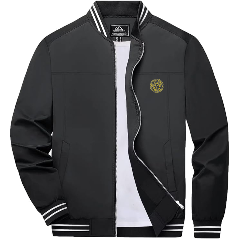 Men's Versace Thumbnail Lightweight Zip-Up Bomber Jacket with Ribbed Collar and Cuffs Versatile Casual Outerwear