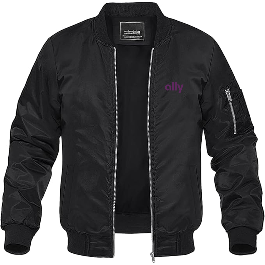 Men's Ally Financial Logo Lightweight Bomber Jacket Windbreaker Softshell Varsity Jacket Coat