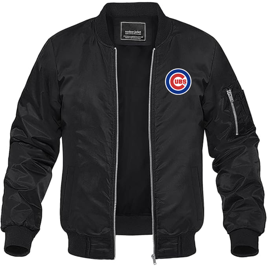 Men's Chicago Cubs Logo Lightweight Bomber Jacket Windbreaker Softshell Varsity Jacket Coat