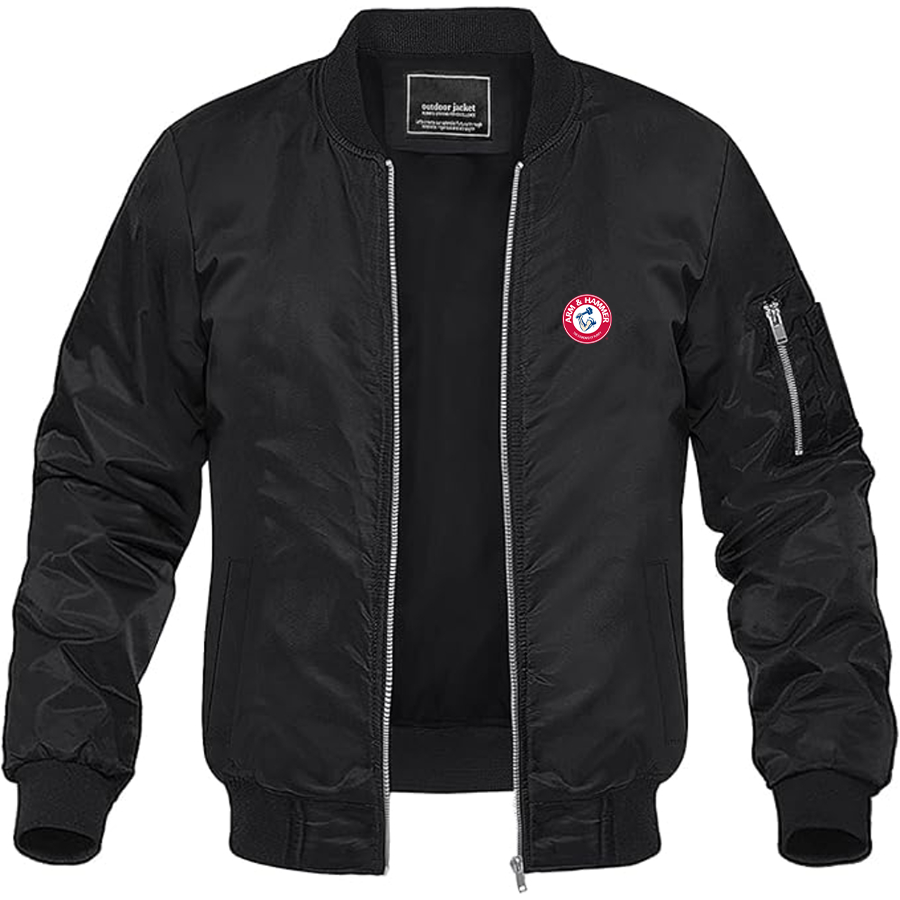 Men's Arm Hammer Logo Lightweight Bomber Jacket Windbreaker Softshell Varsity Jacket Coat