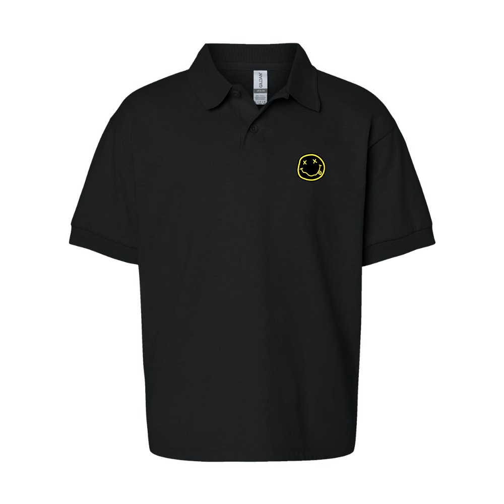 Youth Nirvana Yellow and Black Face  Gildan Dry Blend Jersey Polo