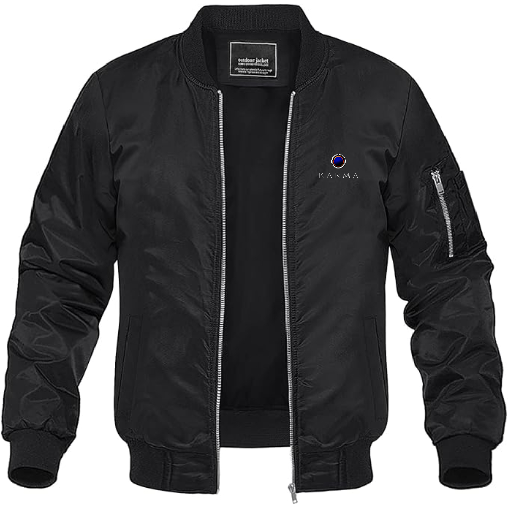 Men's Karma Logo Lightweight Bomber Jacket Windbreaker Softshell Varsity Jacket Coat
