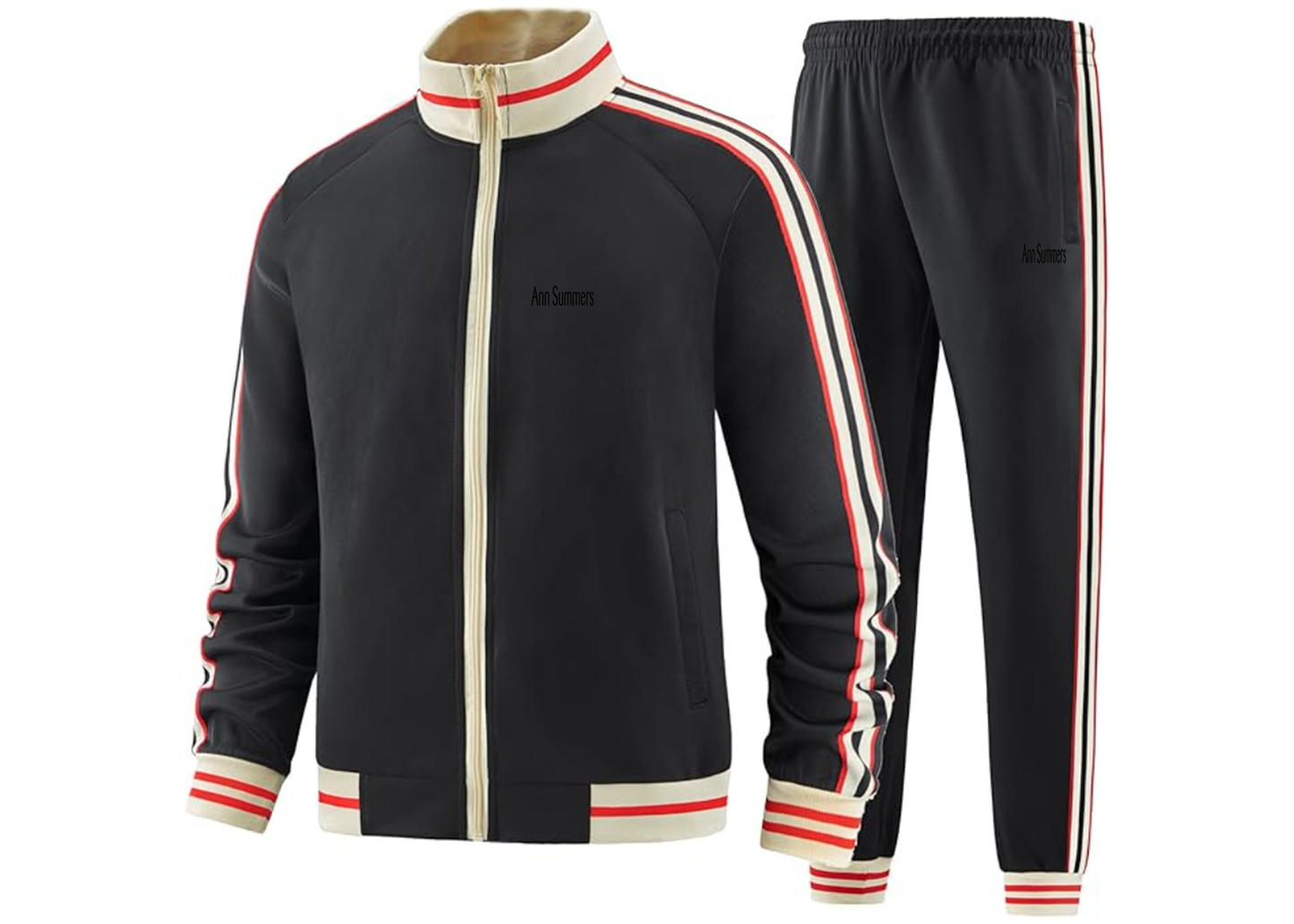 Men's Ann Summers Two Piece Designer Tracksuit with Bold Striped Accents and Zippered Front Elevated Athletic