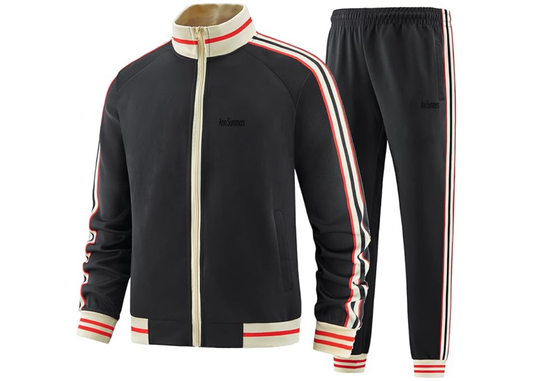 Men's Ann Summers Two Piece Designer Tracksuit with Bold Striped Accents and Zippered Front Elevated Athletic