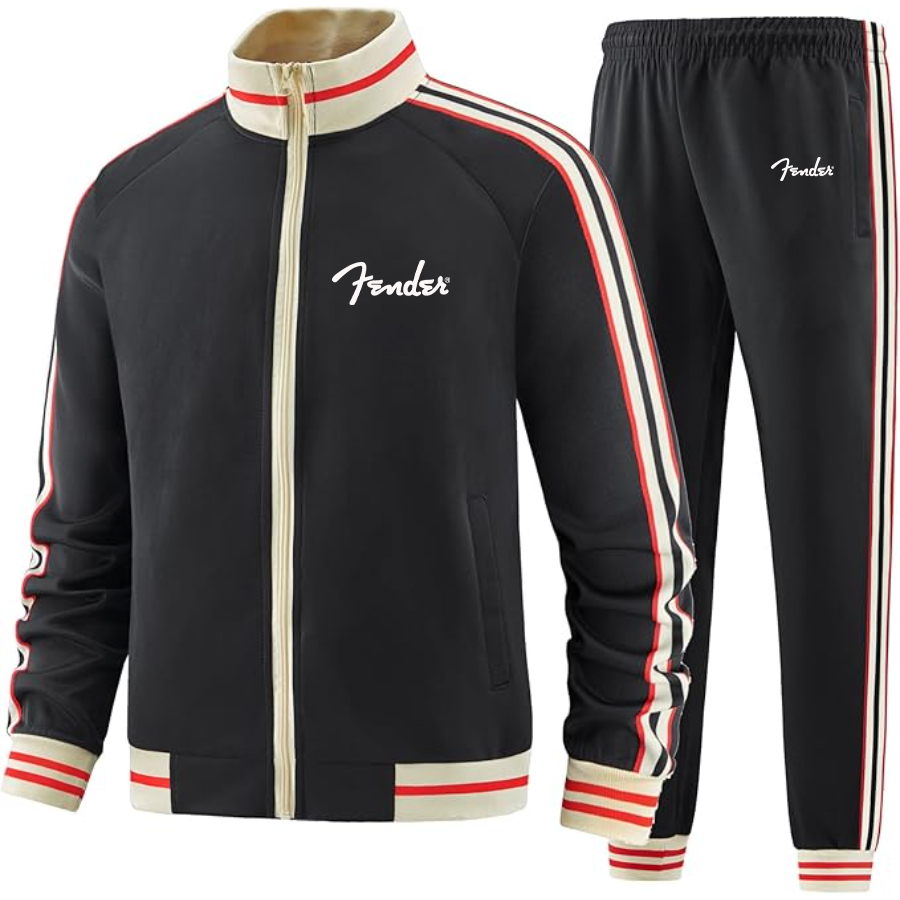 Men's Fender  Two Piece Designer Tracksuit with Bold Striped Accents and Zippered Front Elevated Athletic