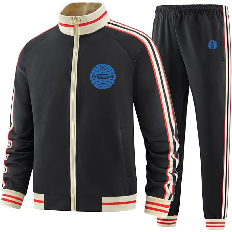 Men's Pan Am  Two Piece Designer Tracksuit with Bold Striped Accents and Zippered Front Elevated Athletic Wear