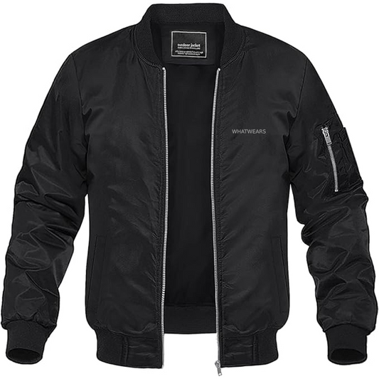 Men's WhatWears Logo Lightweight Bomber Jacket Windbreaker Softshell Varsity Jacket Coat