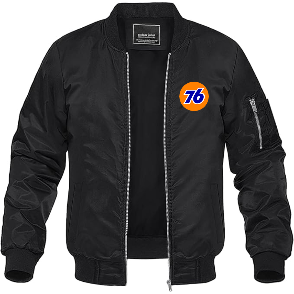 Men's 76 Gas Station Lightweight Bomber Jacket Windbreaker Softshell Varsity Jacket Coat