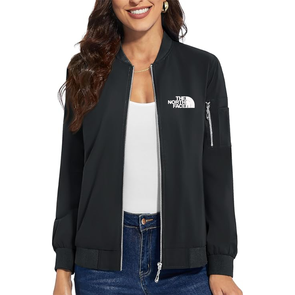 Women's The North Face Black Premium Bomber Jacket with Polished Detailing and Functional Sleeve Pocket Modern Luxury Outerwear