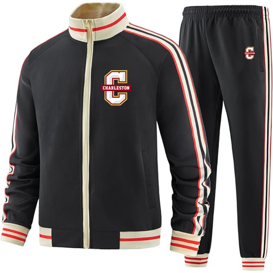 Men's Charleston Cougars Two Piece Designer Tracksuit with Bold Striped Accents and Zippered Front Elevated Athletic