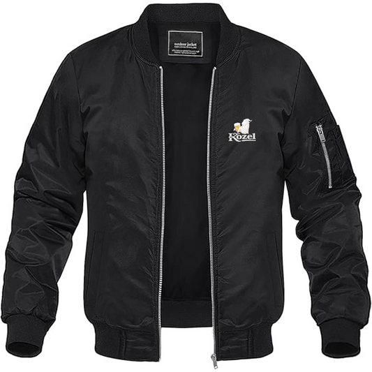 Men's Velkopopovicky Kozel Logo Lightweight Bomber Jacket Windbreaker Softshell Varsity Jacket Coat