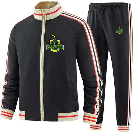 Men's Clarkson Golden Knights Two Piece Designer Tracksuit with Bold Striped Accents and Zippered Front Elevated Athletic