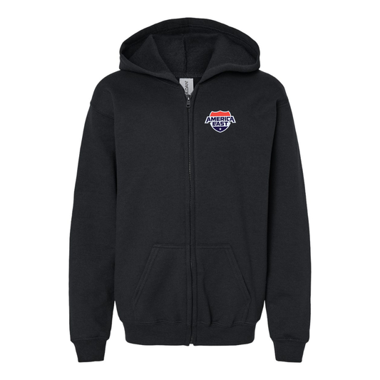 Gildan Heavy Blend Youth   America East Conference Full Zip Hooded Sweatshirt