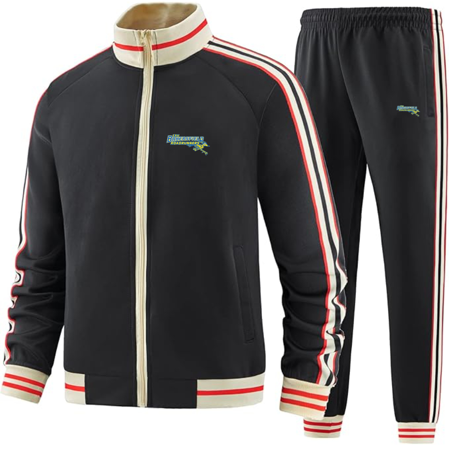 Men's  CSU-Bakersfield Roadrunners Two Piece Designer Tracksuit with Bold Striped Accents and Zippered Front Elevated Athletic