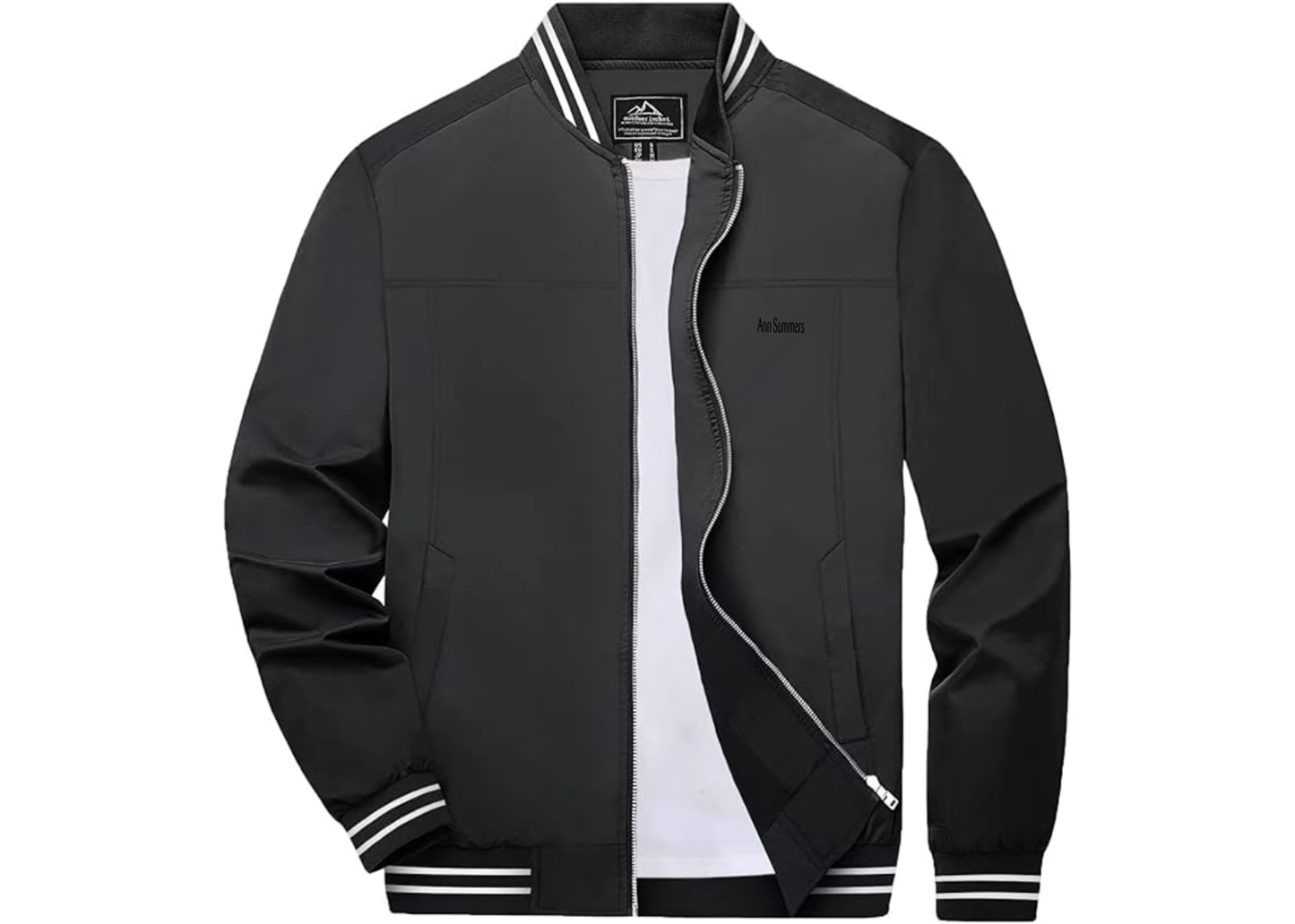 Men's Ann Summers Lightweight Zip-Up Bomber Jacket with Ribbed Collar and Cuffs Versatile Casual Outerwear