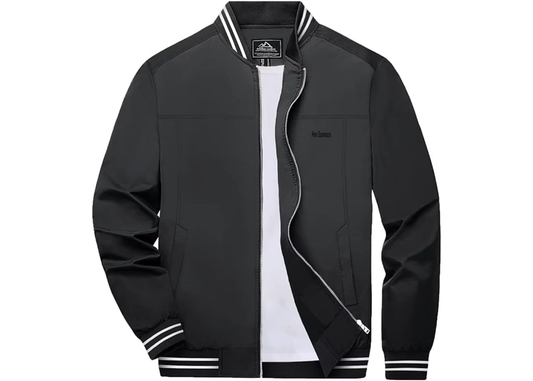 Men's Ann Summers Lightweight Zip-Up Bomber Jacket with Ribbed Collar and Cuffs Versatile Casual Outerwear