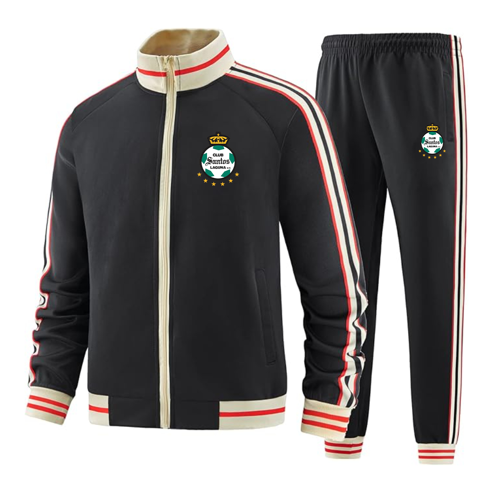 Men's Santos Laguna Soccer  Two Piece Designer Tracksuit with Bold Striped Accents and Zippered Front Elevated Athletic Wear